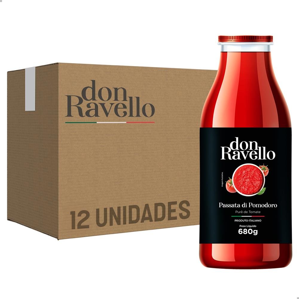 Passata Di Pomodoro Classica Em Garrafa De Vidro Don Ravello 680G Caixa Com 12 Unidades