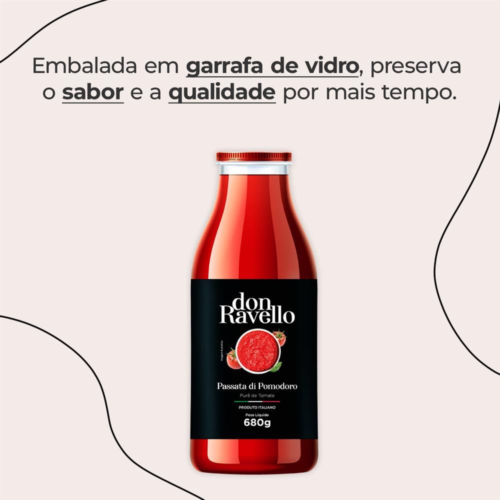 Passata Di Pomodoro Classica Em Garrafa De Vidro Don Ravello 680G Caixa Com 12 Unidades