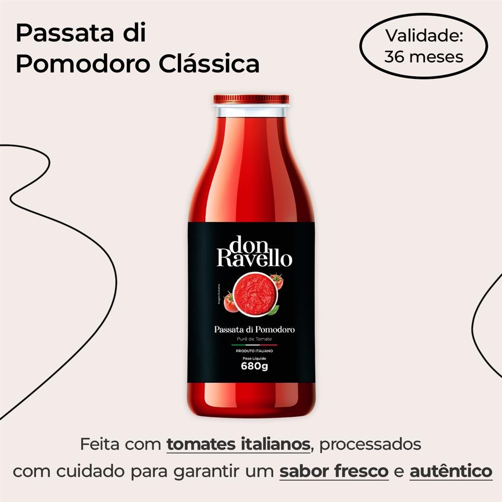 Passata Di Pomodoro Classica Em Garrafa De Vidro Don Ravello 680G Caixa Com 12 Unidades