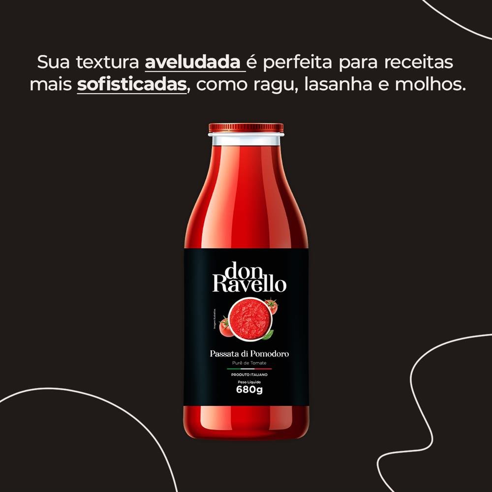 Passata Di Pomodoro Classica Em Garrafa De Vidro Don Ravello 680G Caixa Com 12 Unidades