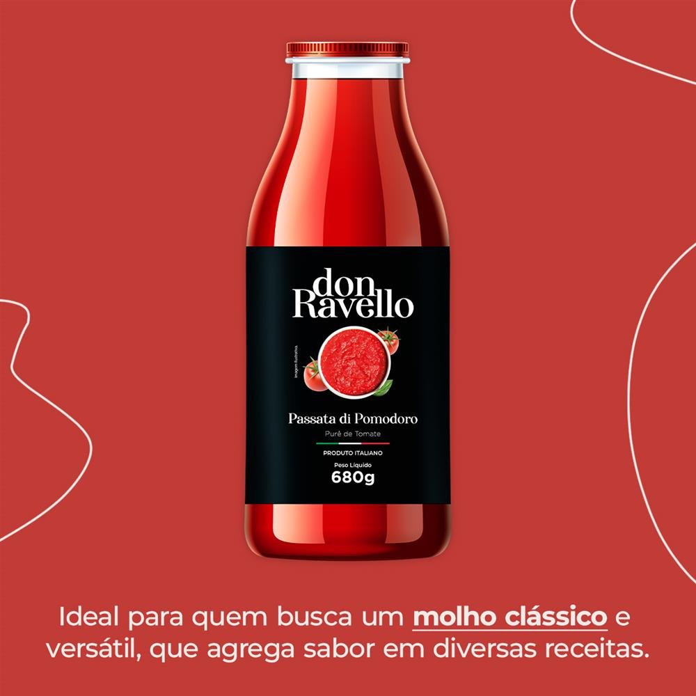 Passata Di Pomodoro Classica Em Garrafa De Vidro Don Ravello 680G Caixa Com 12 Unidades
