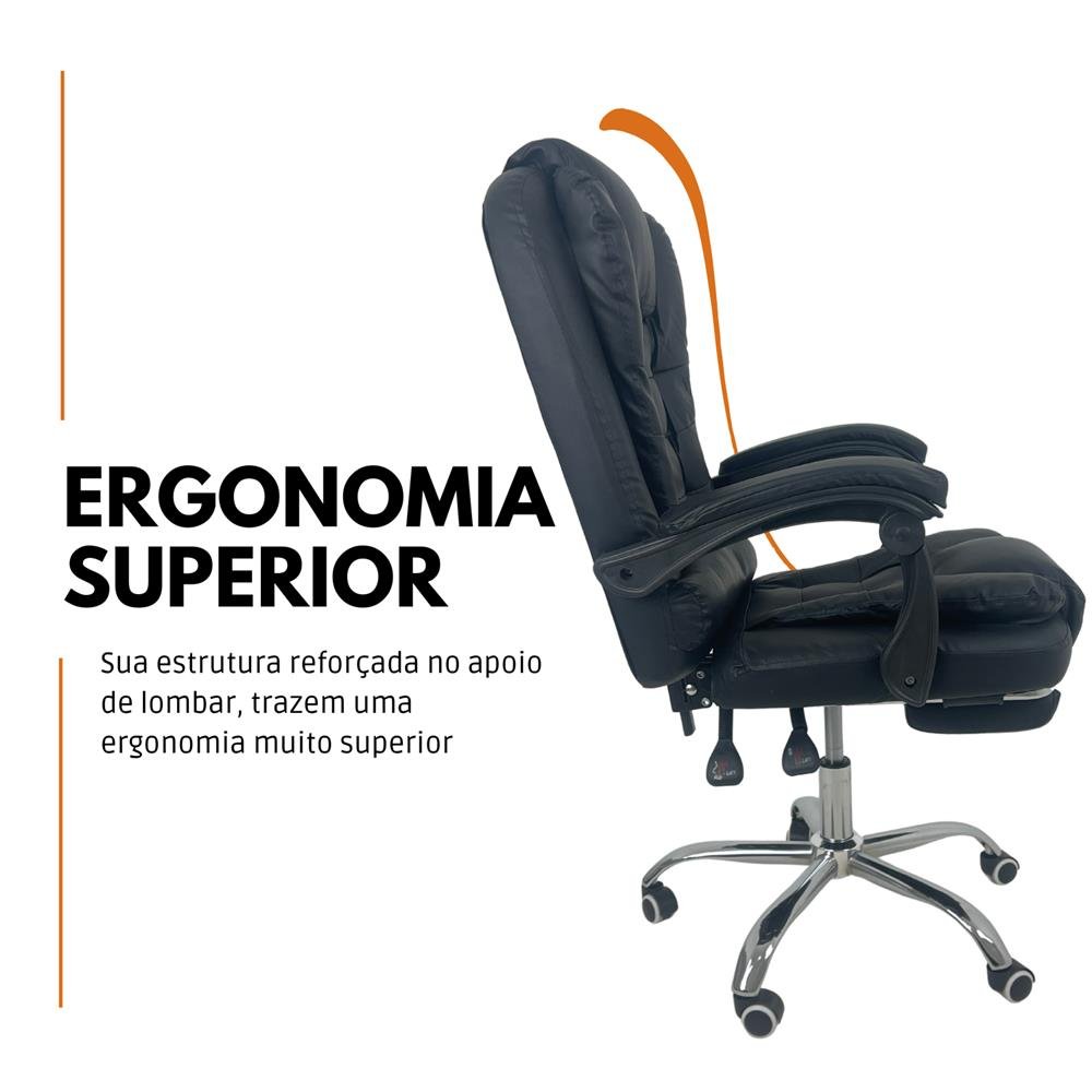 Cadeira de Escritório Presidente Soft Ergonômica Apoio Para Pés Preto