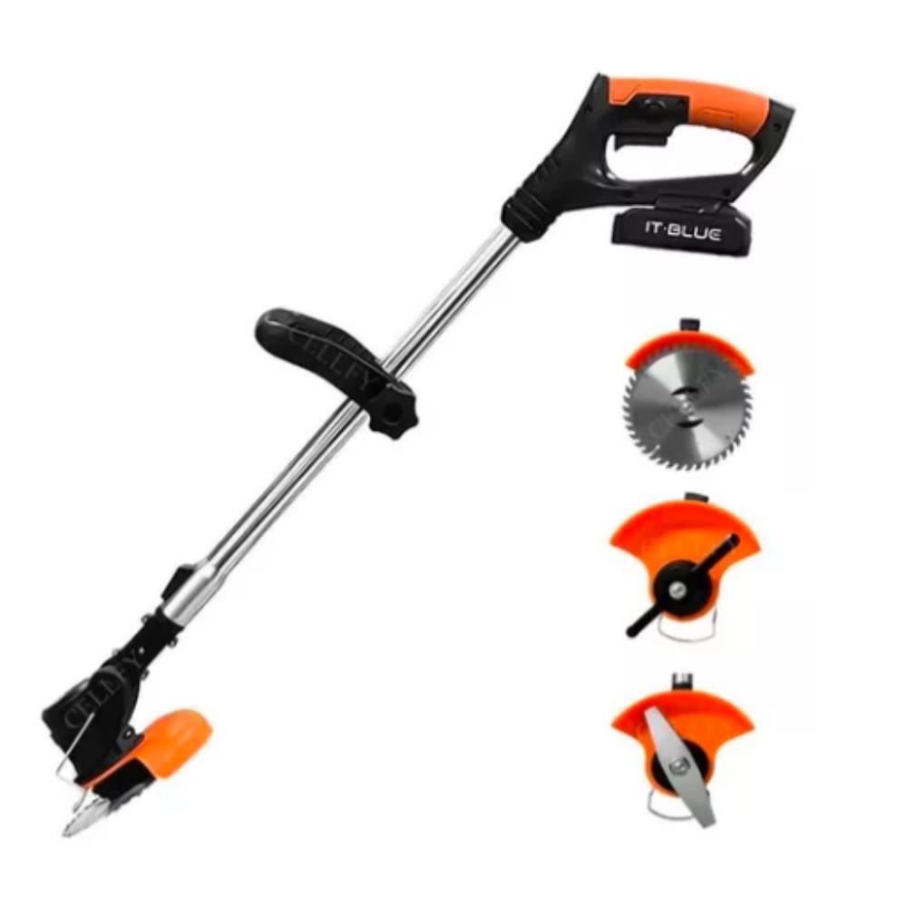 Roçadeira Aparador Grama 2 Baterias Recarregável 21v Cortado Cor Preto e Laranja 110V/220V It-Blue LE-1807