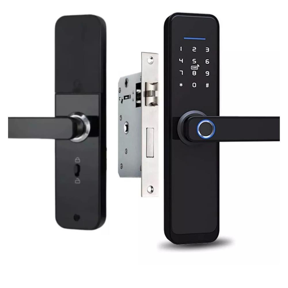 Fechadura Digital Inteligente Cartão Senha Biometria Wifi Cor Preto Rezzet Luatek LFE-03