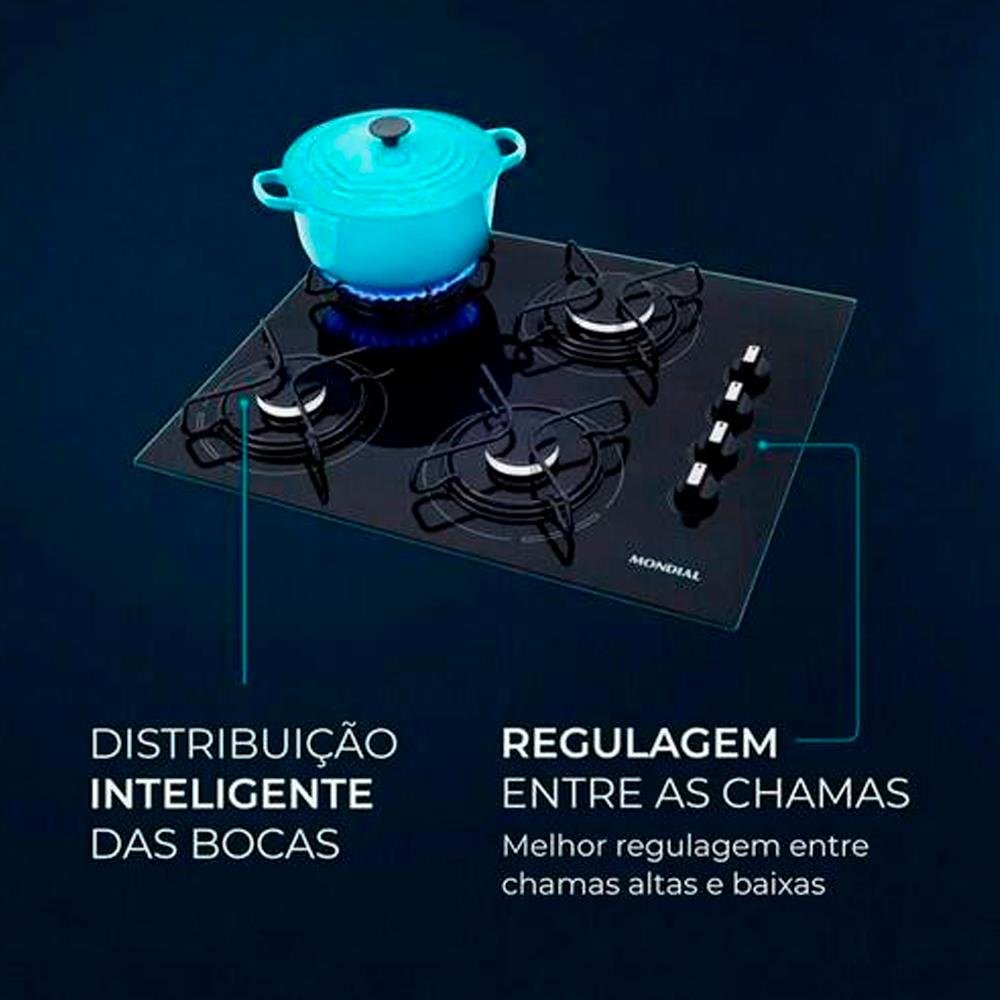 Fogão Cooktop 4 Bocas A Gás Mondial Ctg-01 Preto-Inox