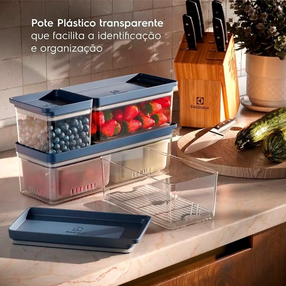 Organizador De Geladeira Electrolux Experience 2,3L Com Cesto Escorredor Tampa Hermética, Bpa Free, Ideal Para Frutas