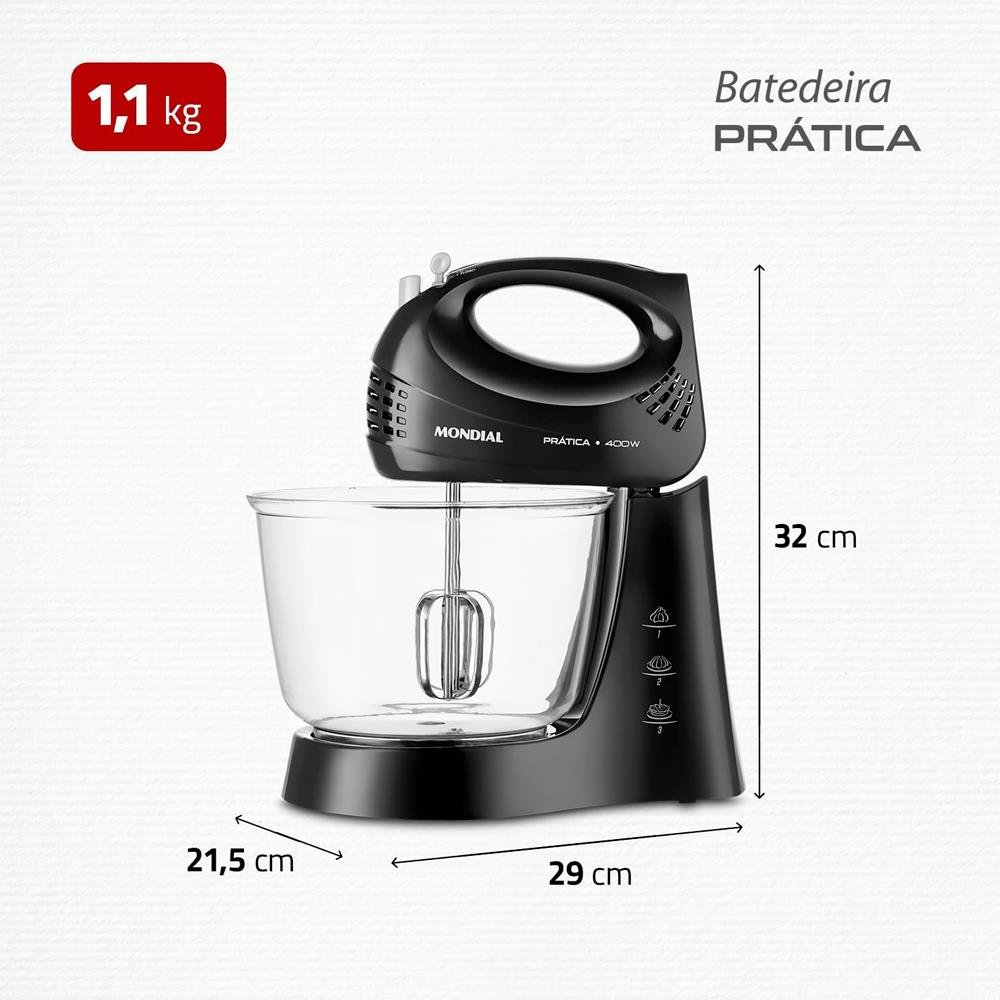 Batedeira Mondial, 127V, Potência 400W, 60Hz, Preto - B-45-B