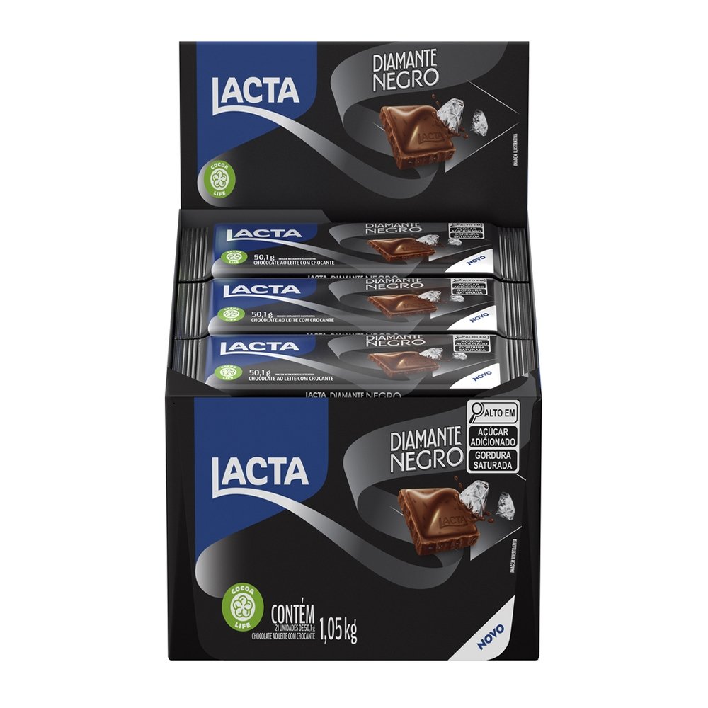 Chocolate Lacta Diamante Negro 50,1g - Caixa com 21 Unidades