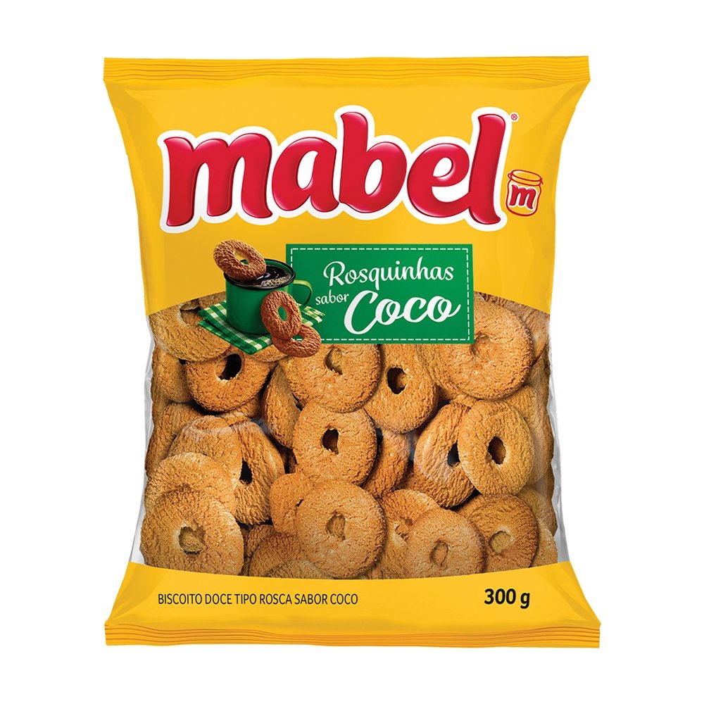 Biscoito Mabel Rosquinha Coco 300g - Embalagem com 32 Unidades
