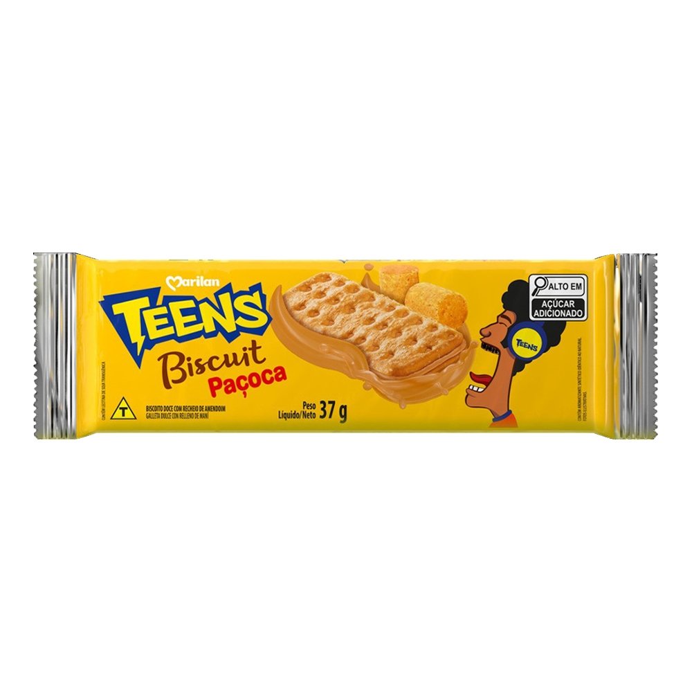 Biscoito Marilan Teens Biscuit Recheado Paçoca 37g - Embalagem de 84 Unidades