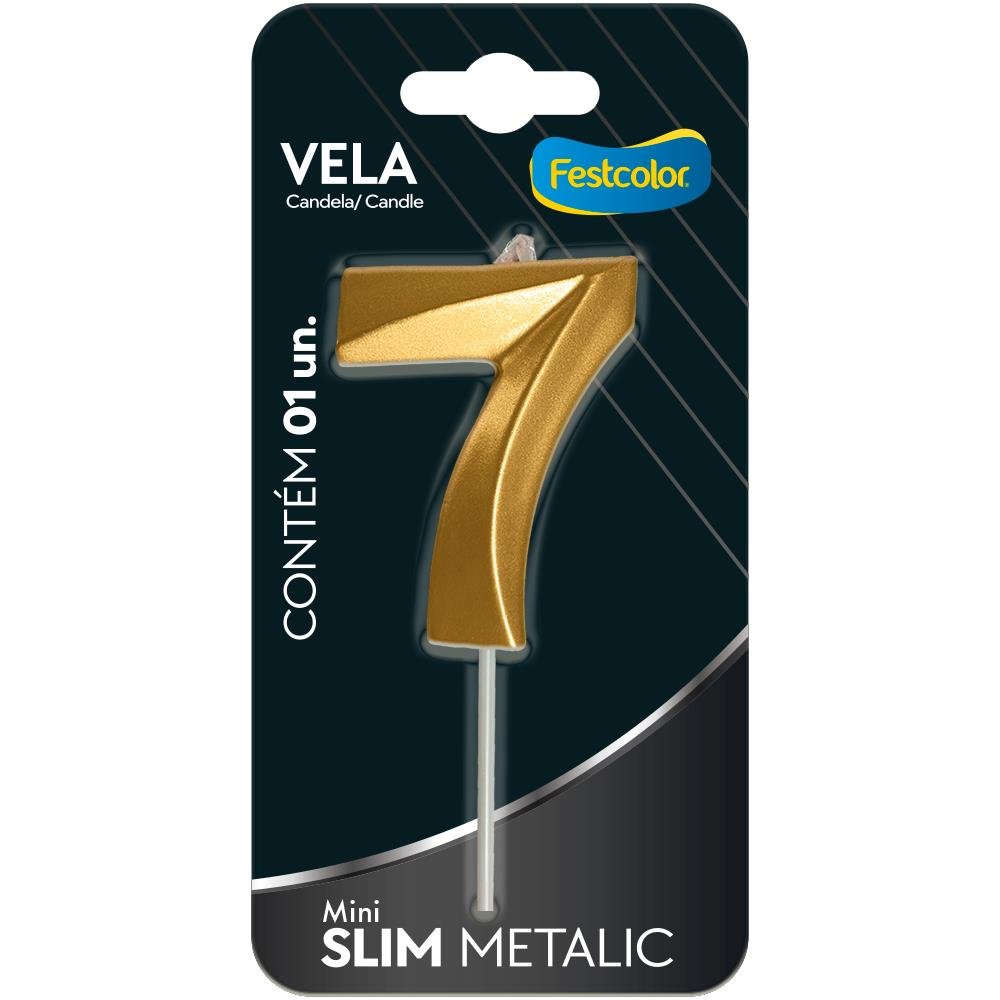 Vela Mini Slim Metallic Ouro N 7