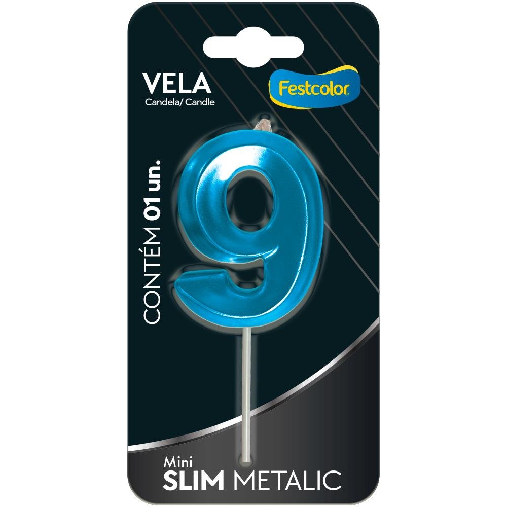 Vela Mini Slim Metallic Azul N 9