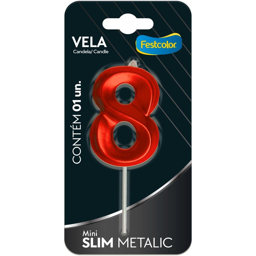 Vela Mini Slim Metallic Vermelha N 8
