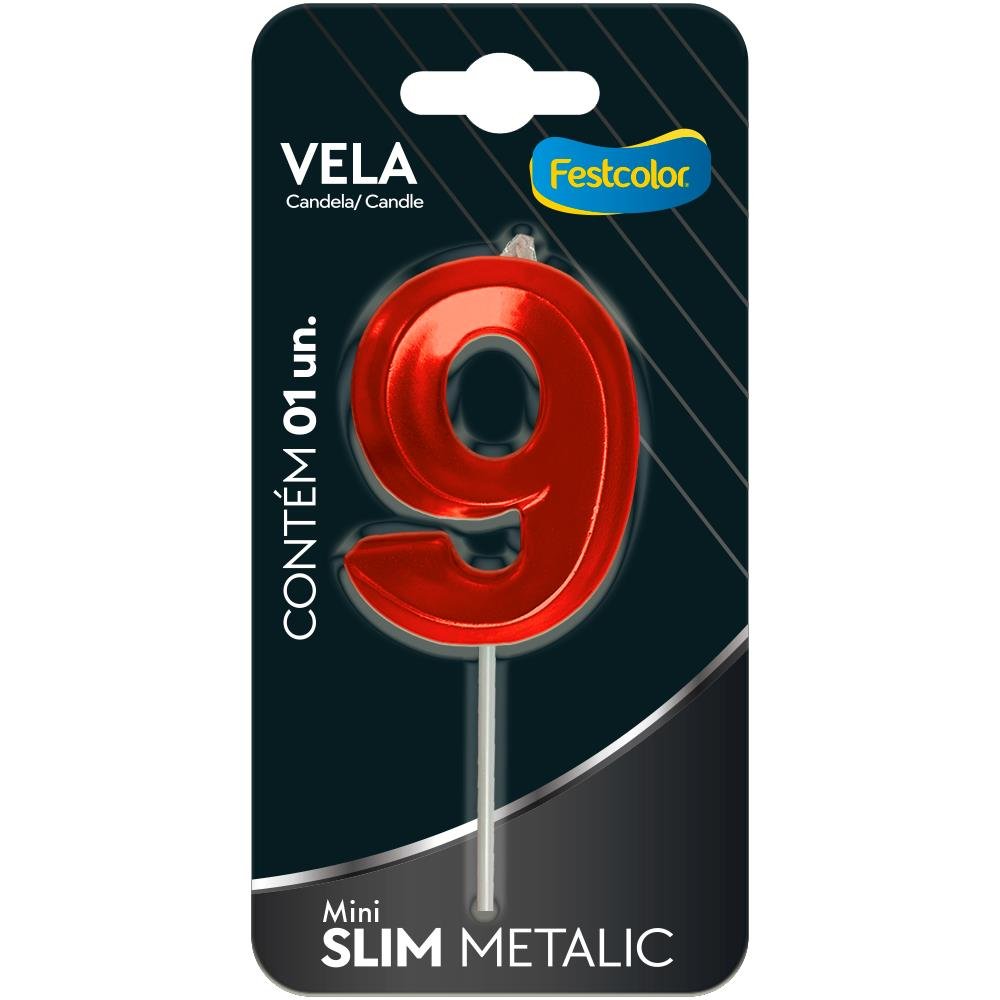 Vela Mini Slim Metallic Vermelha N 9