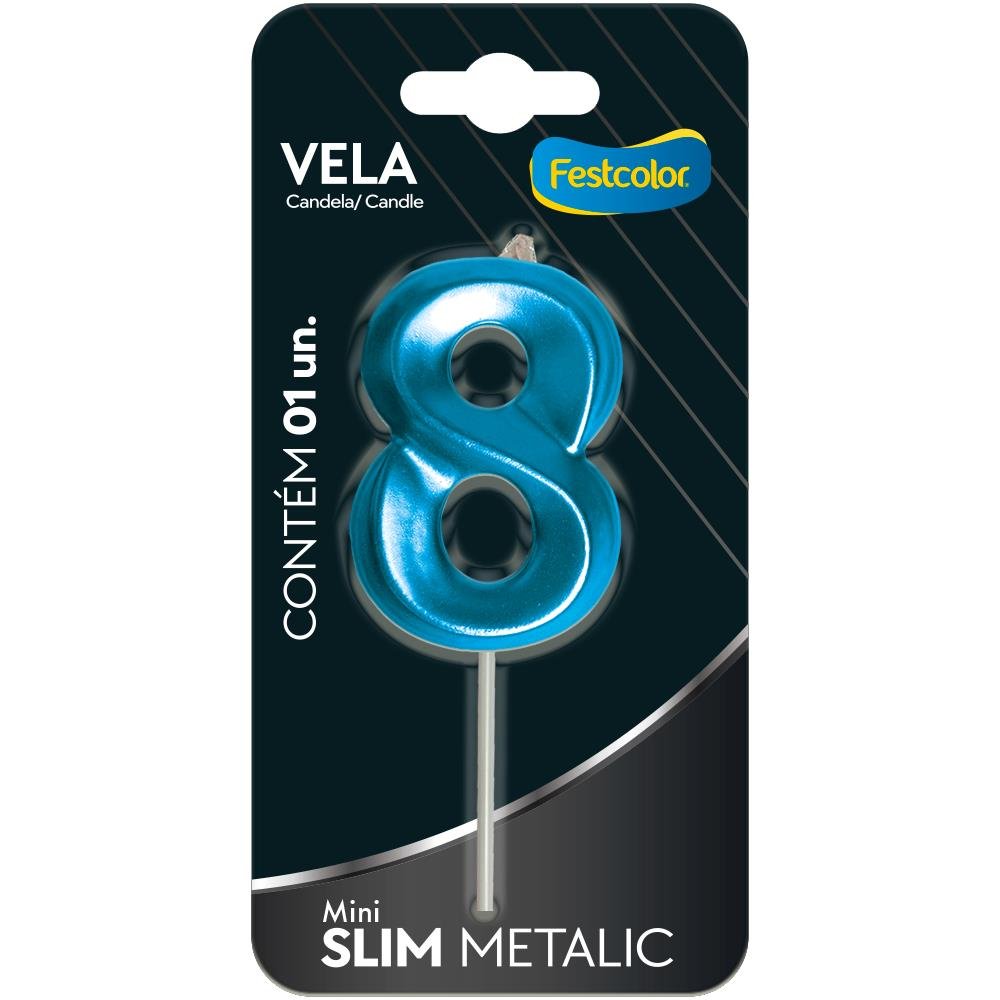 Vela Mini Slim Metallic Azul N 8