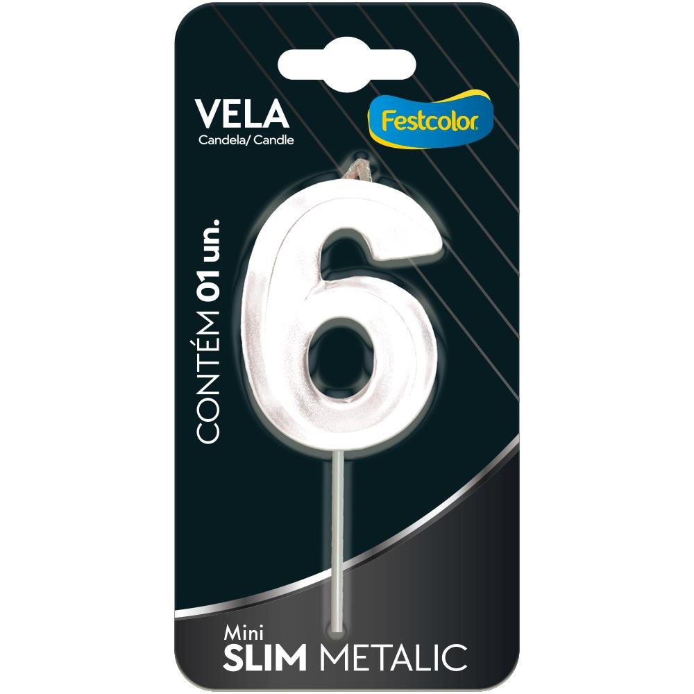 Vela Mini Slim Metallic Branca N 6