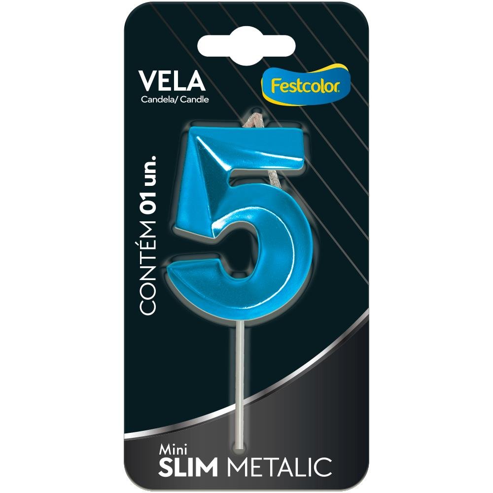Vela Mini Slim Metallic Azul N 5