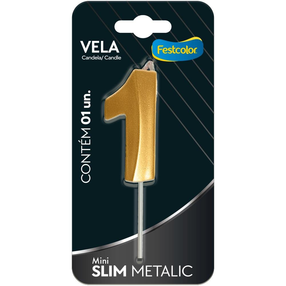 Vela Mini Slim Metallic Ouro N 1