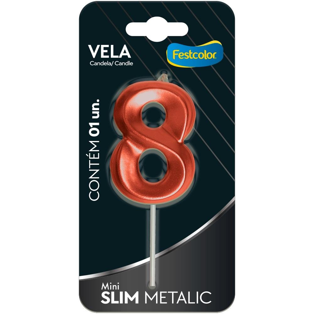 Vela Mini Slim Metallic Cobre N 8