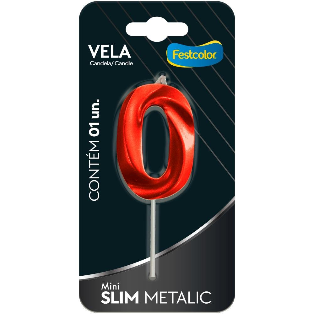 Vela Mini Slim Metallic Vermelha N 0