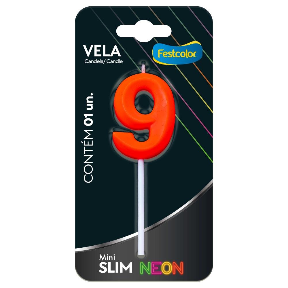 Vela Mini Slim Neon Laranja N 9