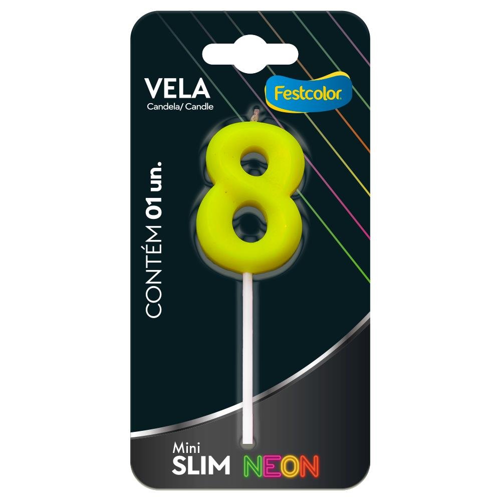 Vela Mini Slim Neon Amarela N 8