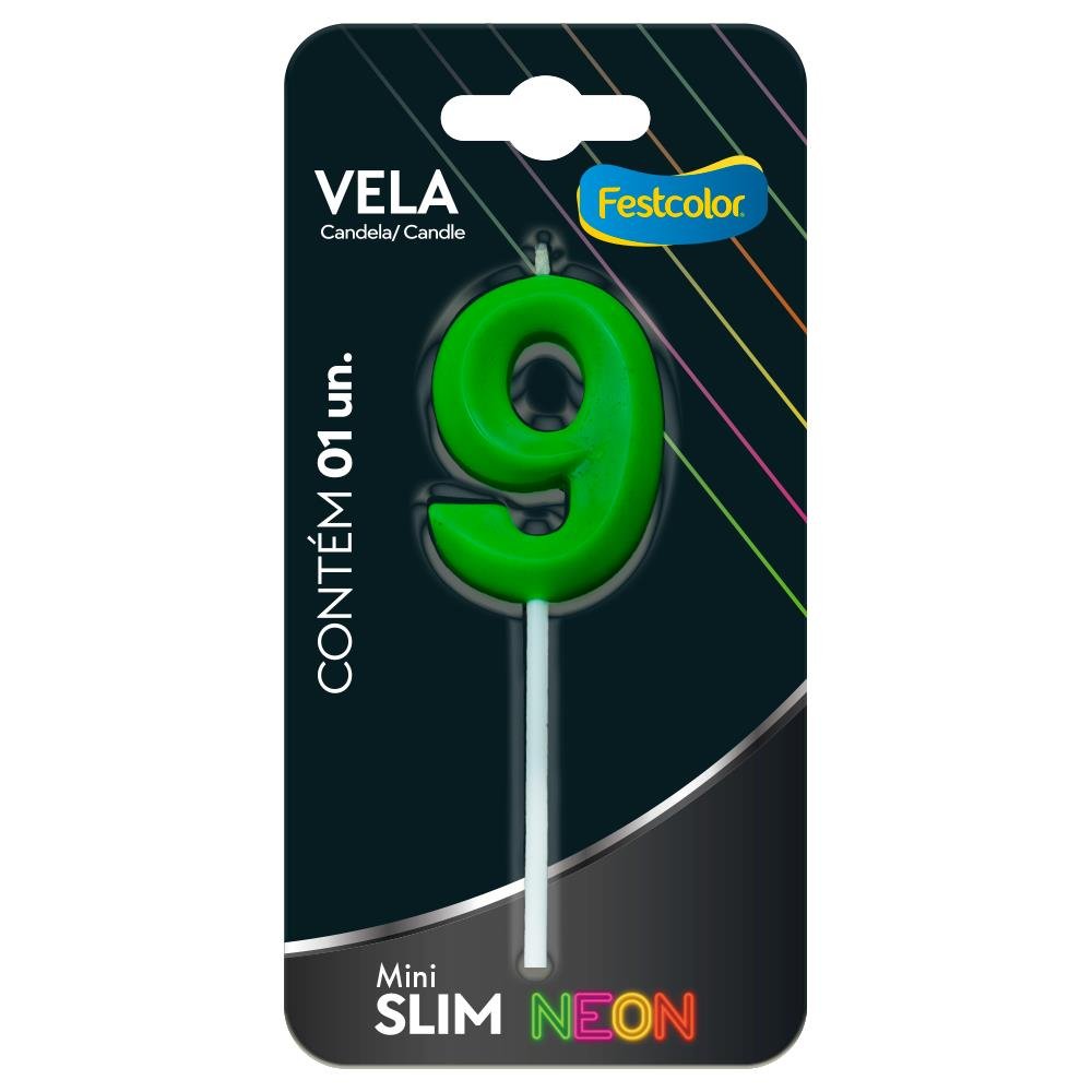 Vela Mini Slim Neon Verde N 9