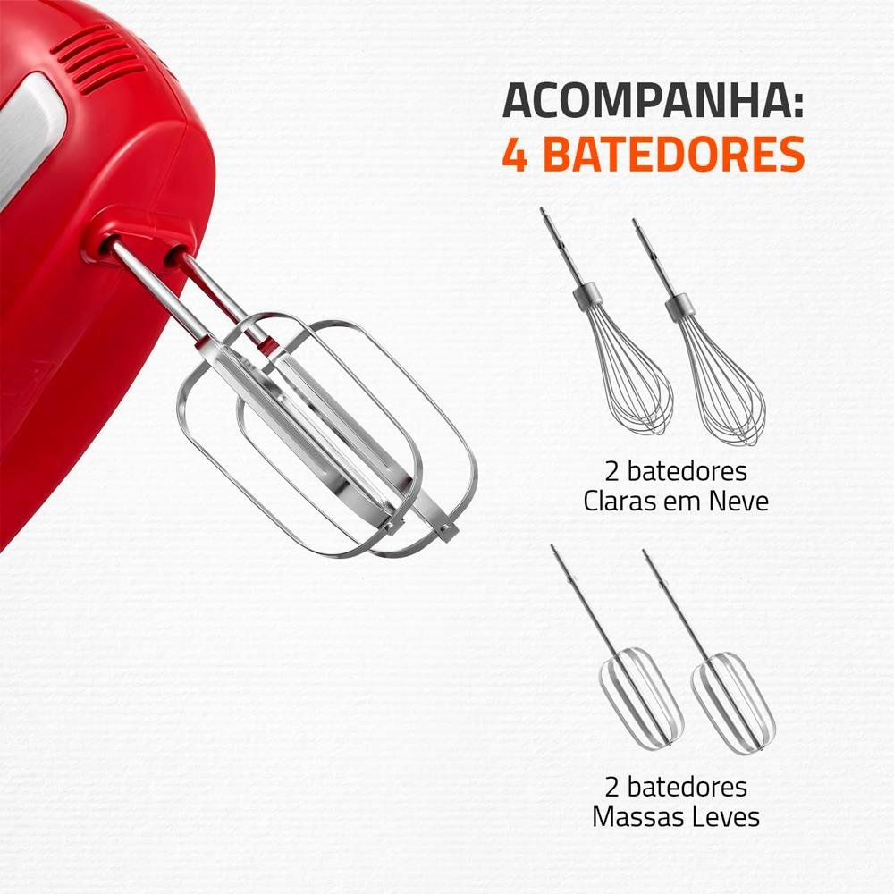 Batedeira, Mondial, Vermelho/Inox, 110V, 500W - B-55-R