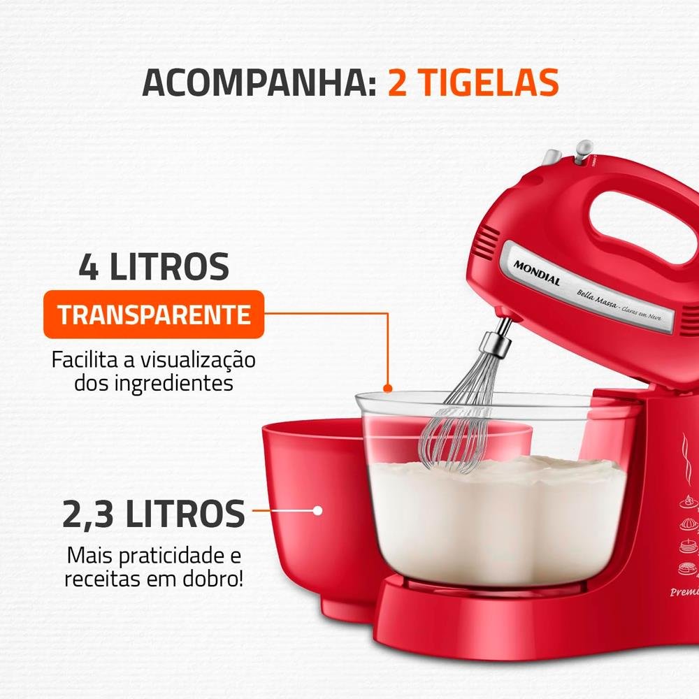 Batedeira, Mondial, Vermelho/Inox, 110V, 500W - B-55-R