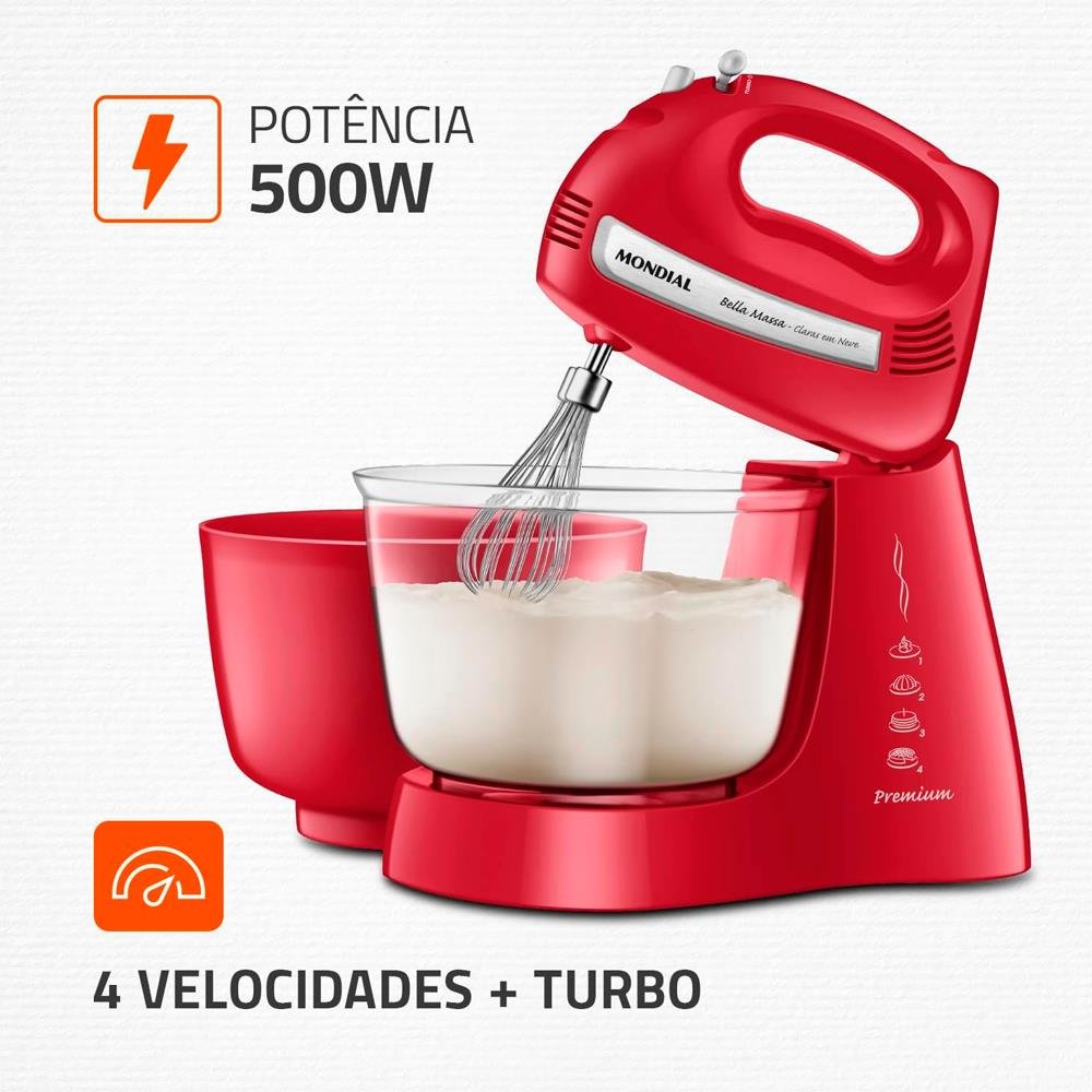Batedeira, Mondial, Vermelho/Inox, 110V, 500W - B-55-R