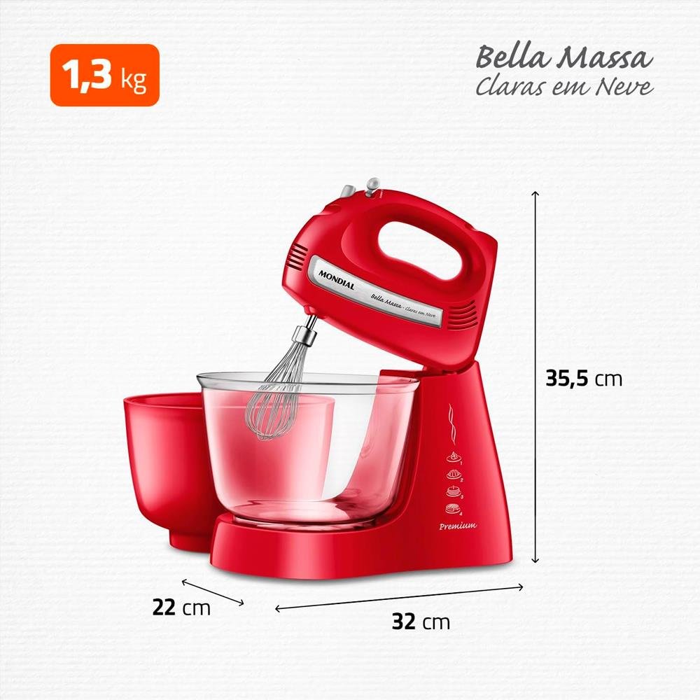 Batedeira, Mondial, Vermelho/Inox, 110V, 500W - B-55-R