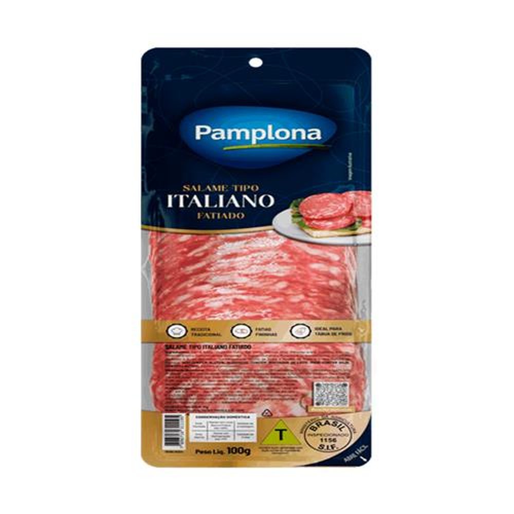 Salame Italiano Fatiado 100g Pamplona - Embalagem com 12 und. - Peso 1,2kg