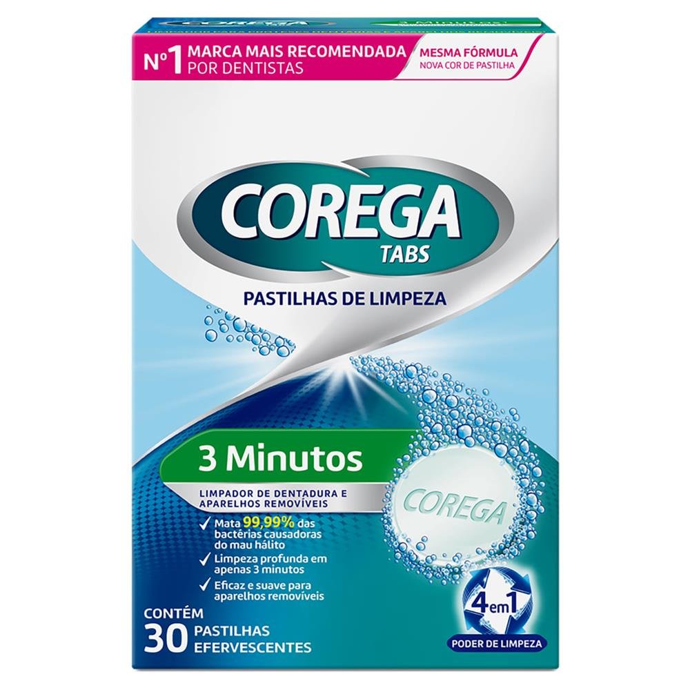 Corega Tabs Pastilha De Limpeza 3 Minutos Caixa C/30 Pastilhas-Caixa/12