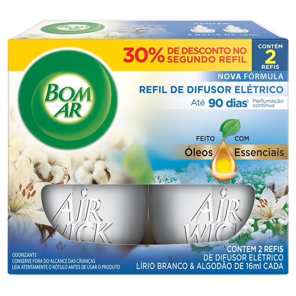 Bom Ar Eletrico Lirio Branco e Algodao Refil 16ML C/2 Refis 30% no 2º Refil-Unidade/1