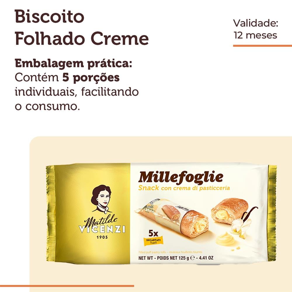 Biscoito Folhado Creme Matilde Vicenzi 125G Caixa Com 16 Unidades