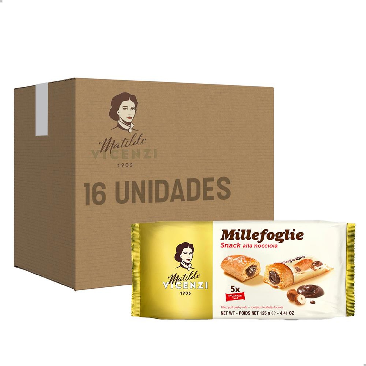 Biscoito Folhado Creme De Avelã Matilde Vicenzi 125G Caixa Com 16 Unidades