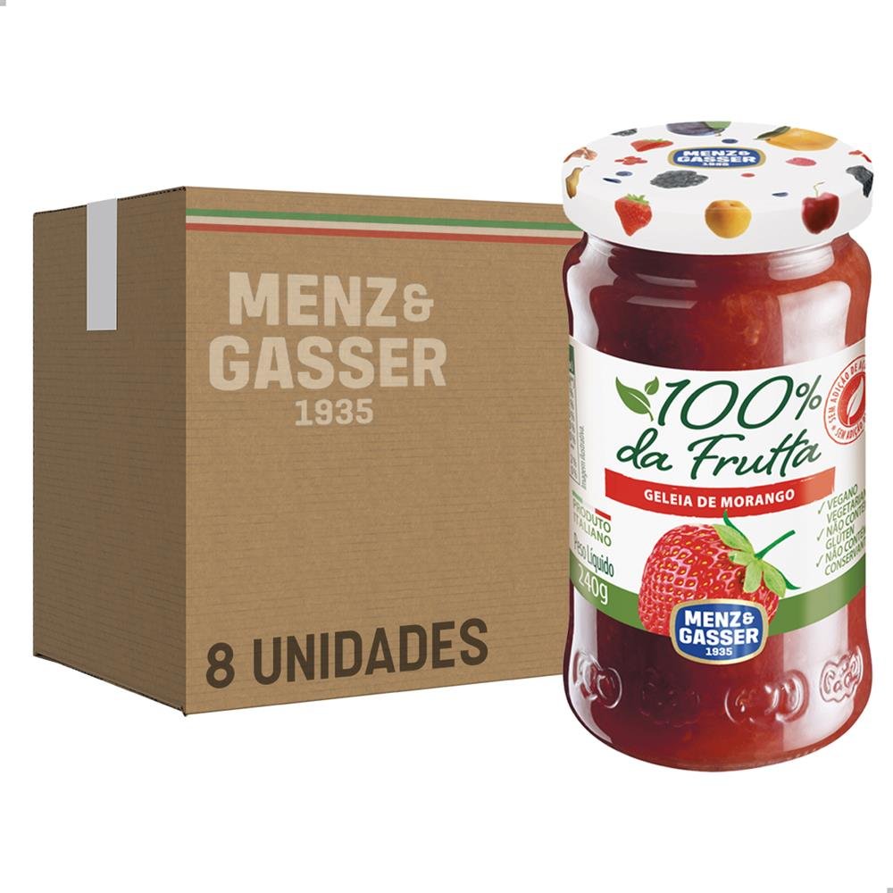 Geleia 100% Fruta Morango 240G Caixa Com 8 Unidades