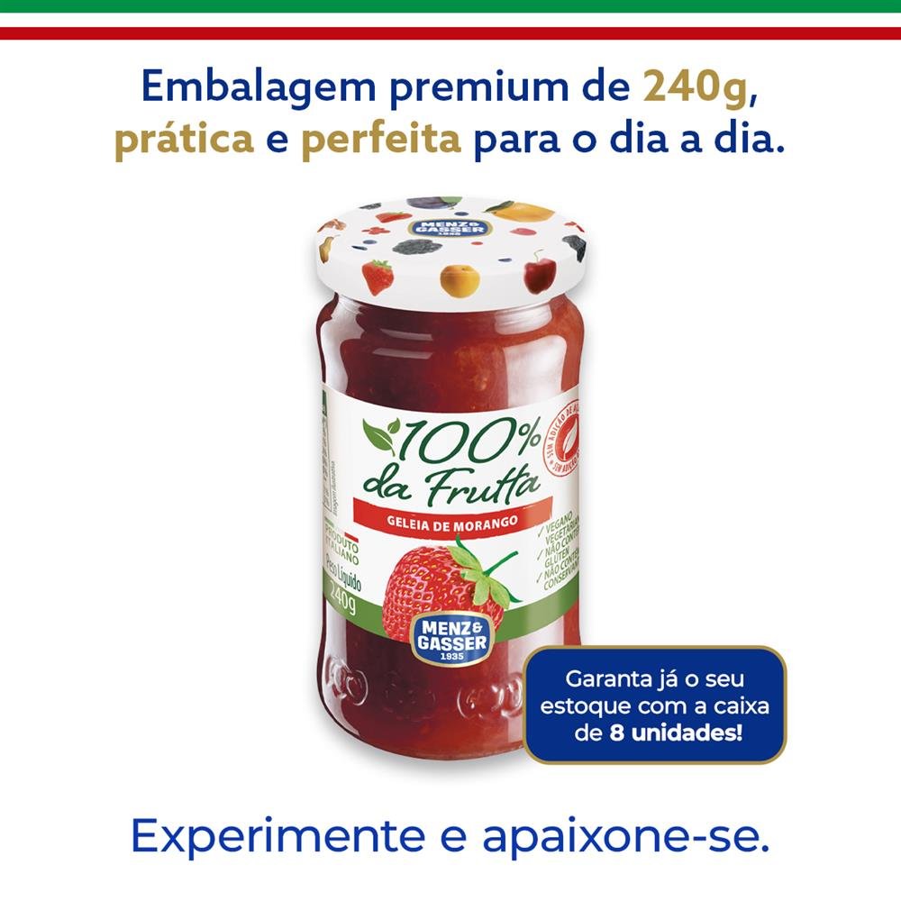 Geleia 100% Fruta Morango 240G Caixa Com 8 Unidades