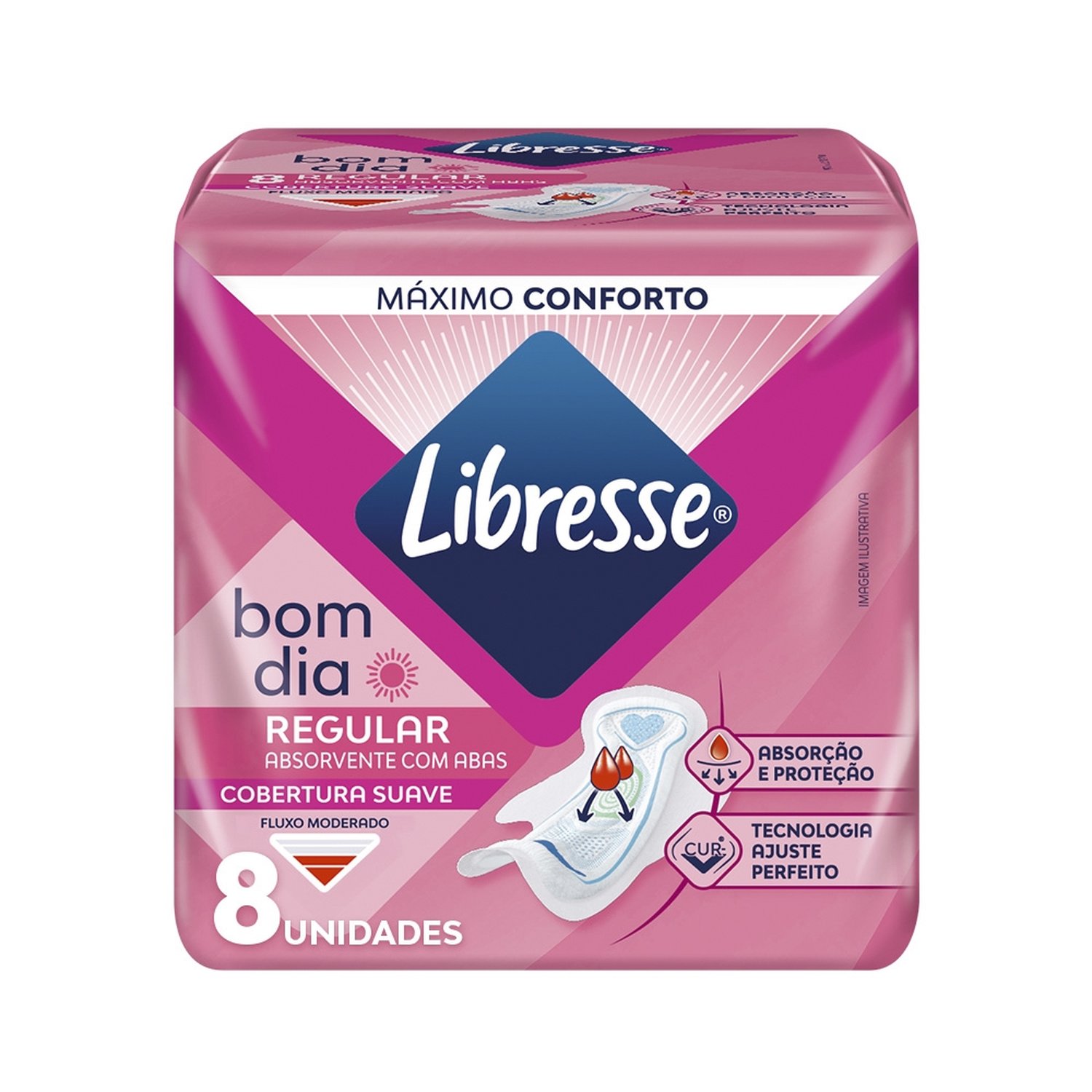 Absorvente Libresse Bom Dia Regular Com Abas - Embalagem com 8 Unidades