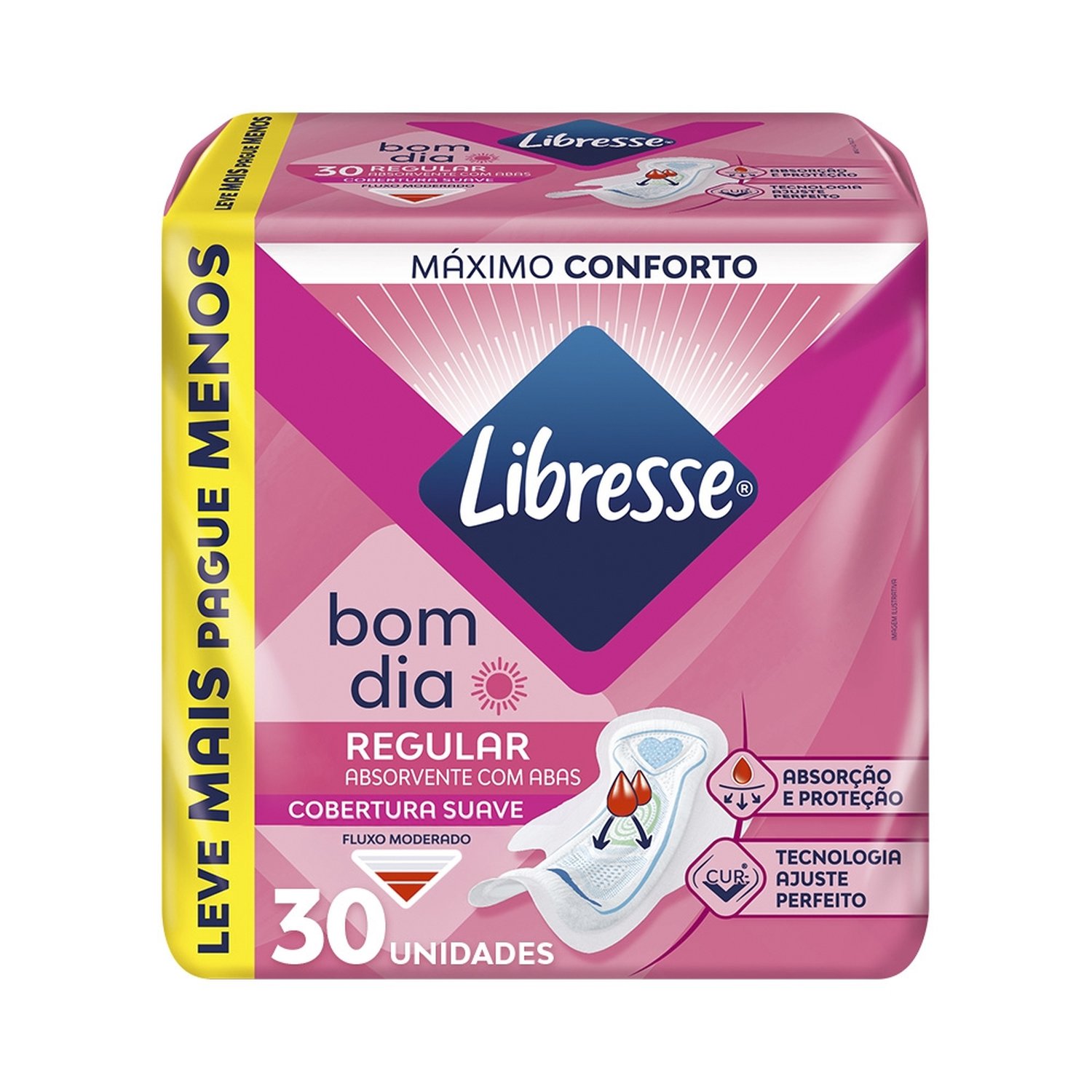 Absorvente Libresse Bom Dia Regular Com Abas - Embalagem com 30 Unidades
