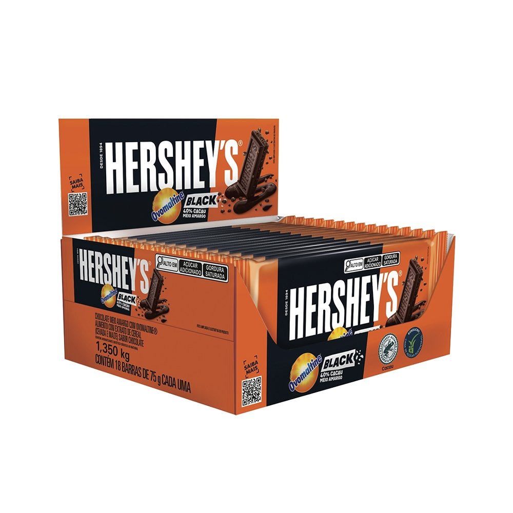 Chocolate Hersheys Meio Amargo Ovomaltine 75g - Embalagem com 18 Unidades