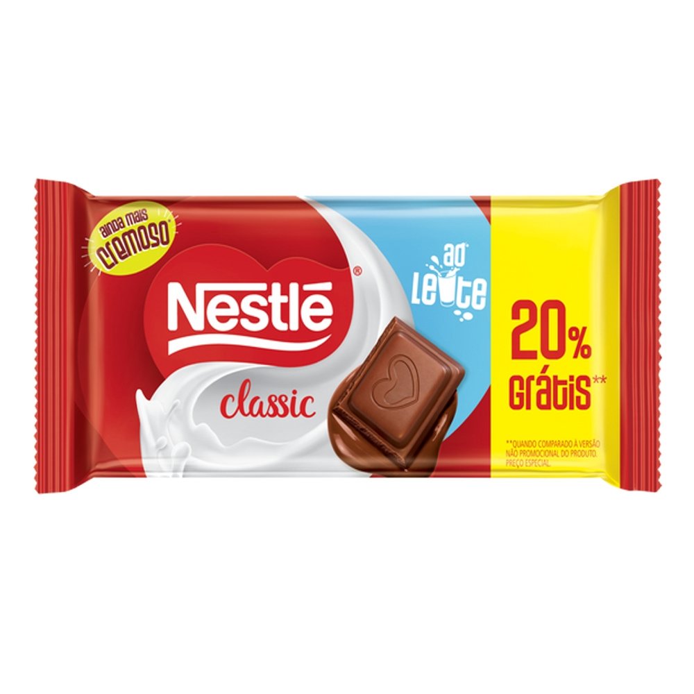 Chocolate Nestlé Classic ao Leite 80g - Embalagem com 16 Unidades