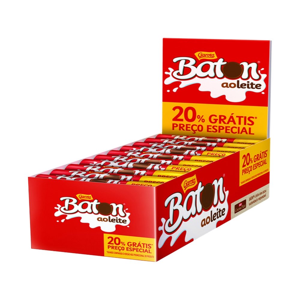 Chocolate Garoto Baton ao Leite 16g - Embalagem com 30 Unidades