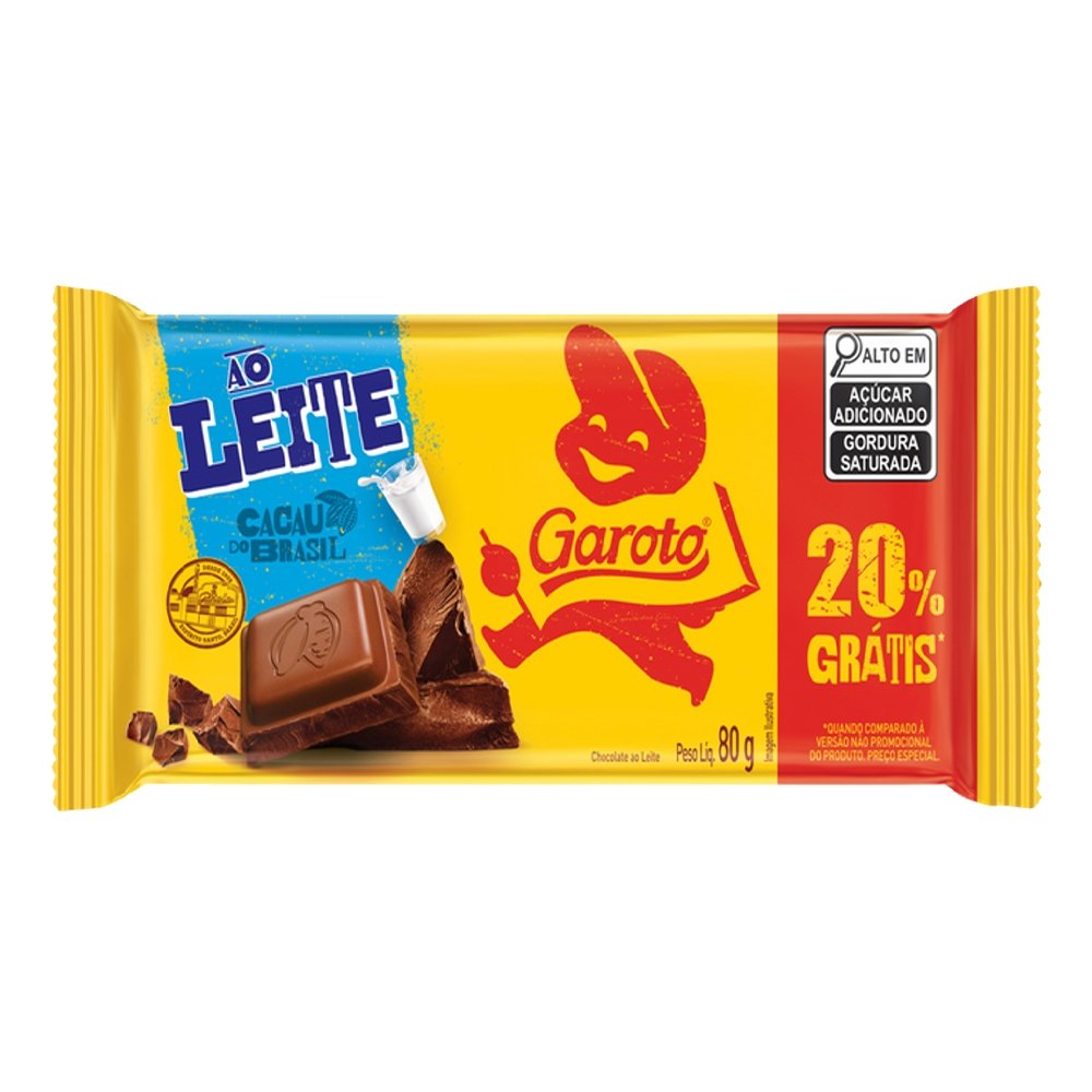 Chocolate Garoto ao Leite 80g - Embalagem com 16 Unidades