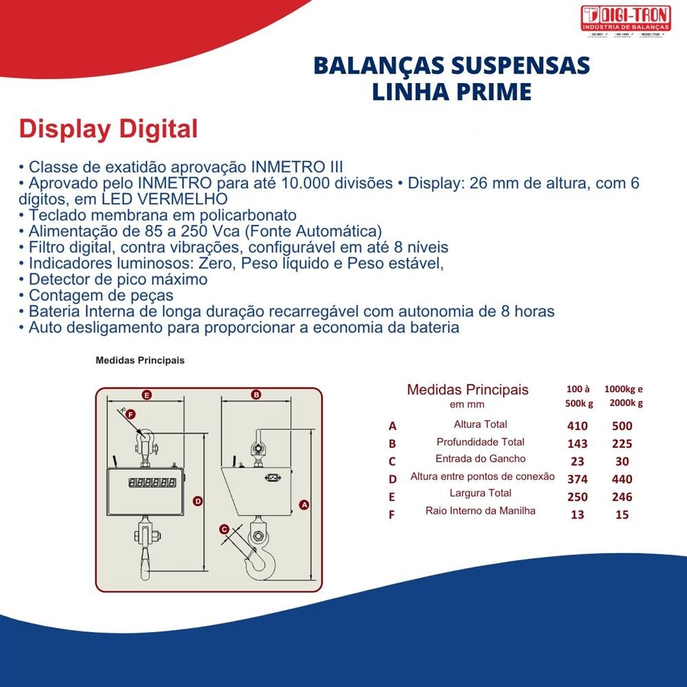 Balança Suspensa Digi-Tron Modelo Uld 2000 - 2000Kg X 500G -