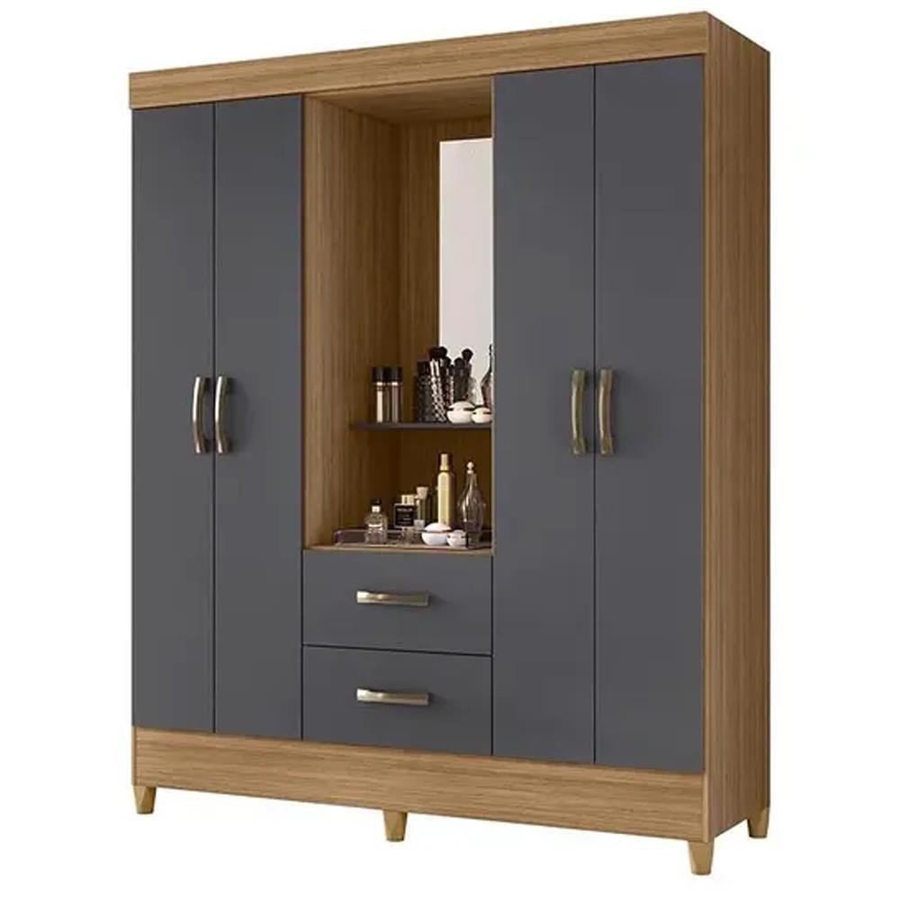 Guarda Roupa Mobi Capela 4 Pts Nature/Titanium