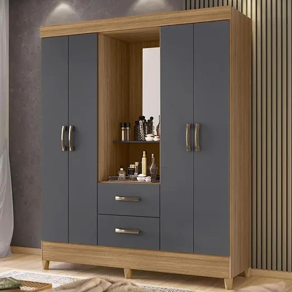 Guarda Roupa Mobi Capela 4 Pts Nature/Titanium