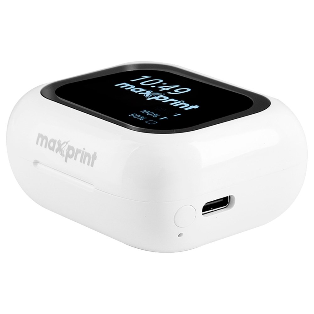 Fone de Ouvido Bluetooth Maxprint FBT3002 TWS, Display Touch, Branco
