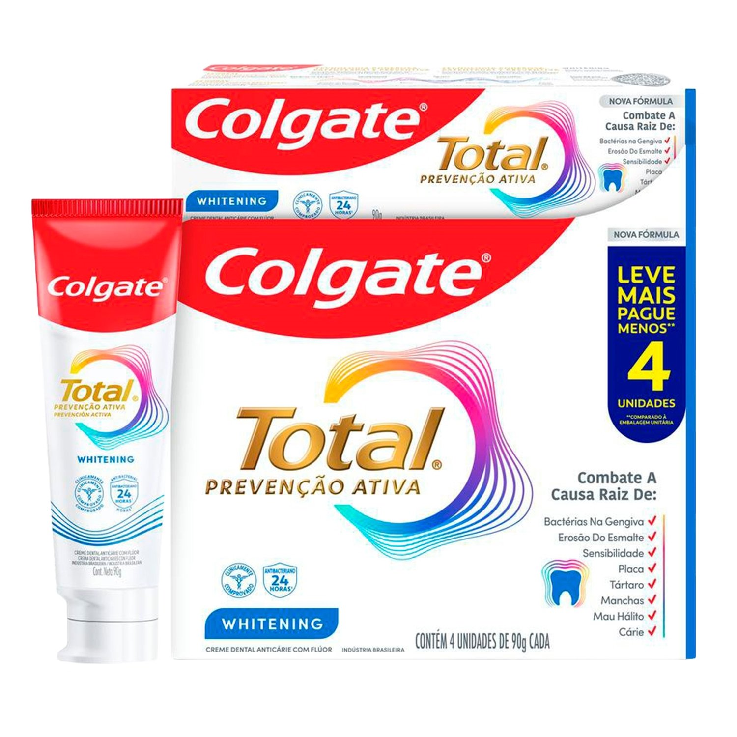 Creme Dental Colgate Total 12 Whitening - Leve Mais Pague Menos 90g - Embalagem com 4 Unidades