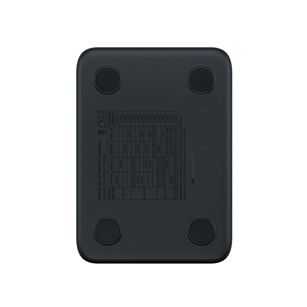 Carregador Usb-C De Mesa Ec 40 Desktop 240W, Com 4 Portas Usb-C, 4820189 Preto, Intelbras